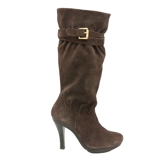 Michael Kors PARKER Suede Platform High Heel Tall Boots Coffee 9.5 Nib $250 - Picture 1 of 8